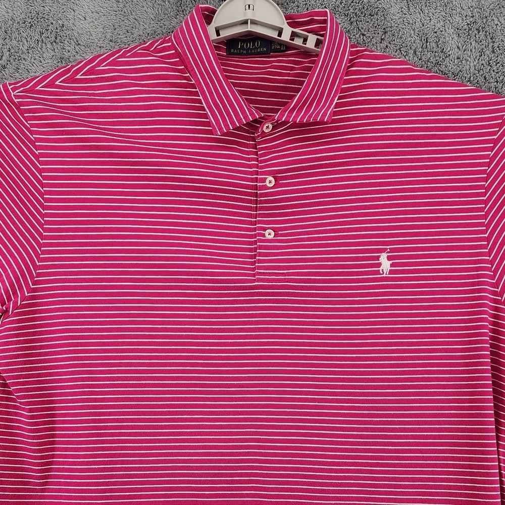 Polo Ralph Lauren Shirt Mens 2XLT Pink Striped Pima Cotton Pony Logo Big & Tall